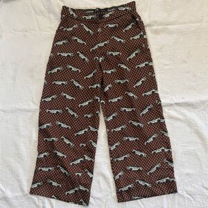 Zara Brown Ankle Pants with Light Blue Car Print